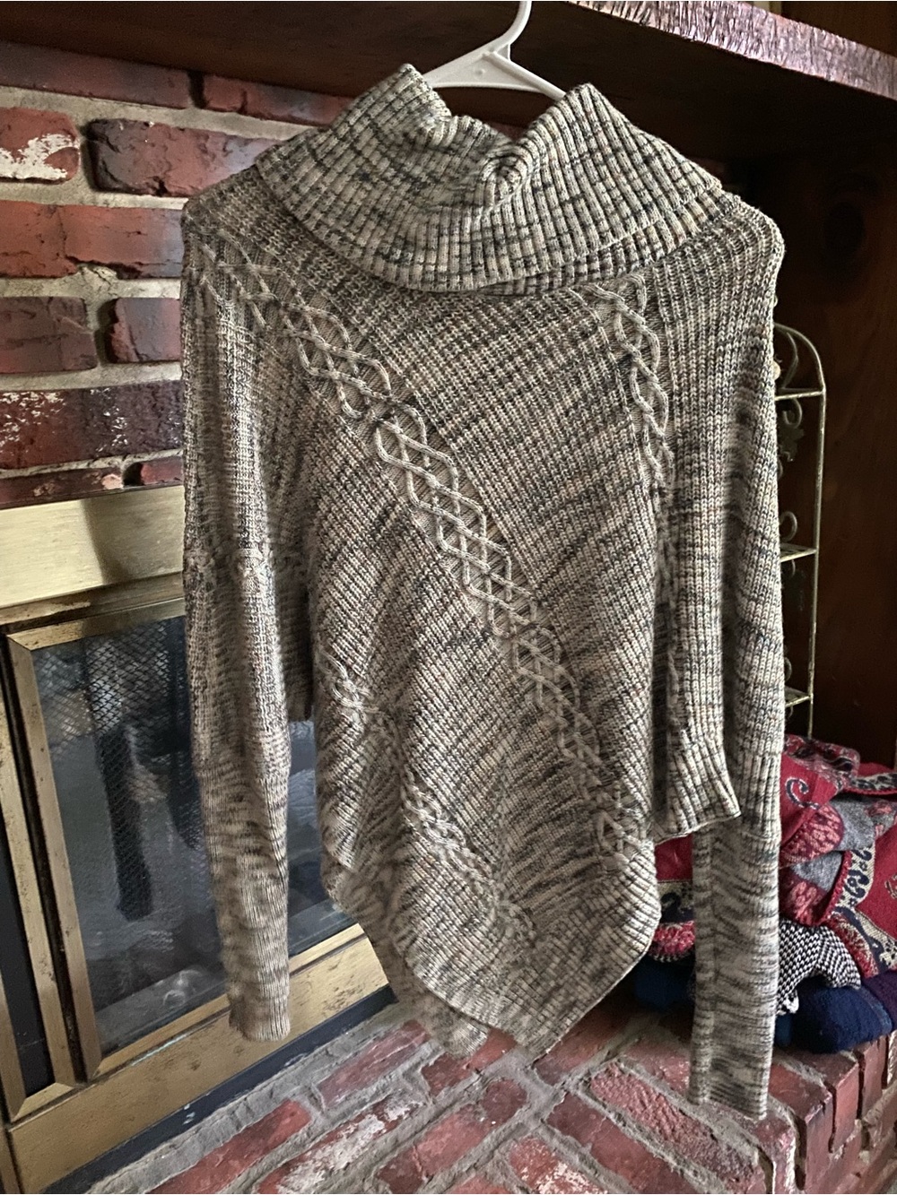 White House Black Market Beige Marled Cable Cowl Neck Sweater